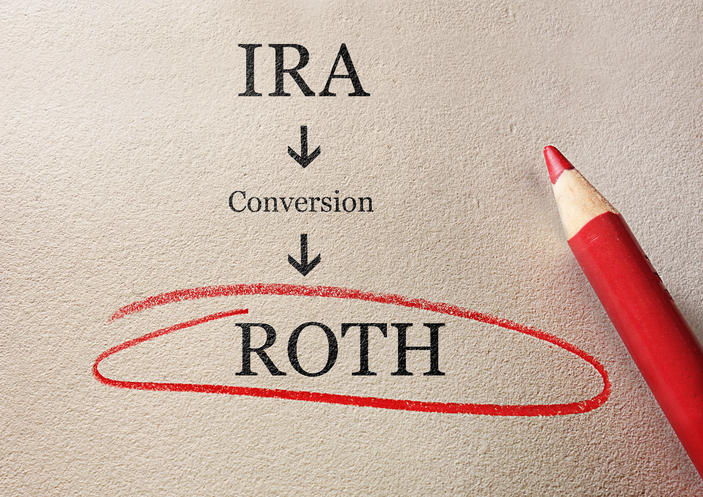 Traditional IRA to Roth IRA conversion concept, circled in red pencil.