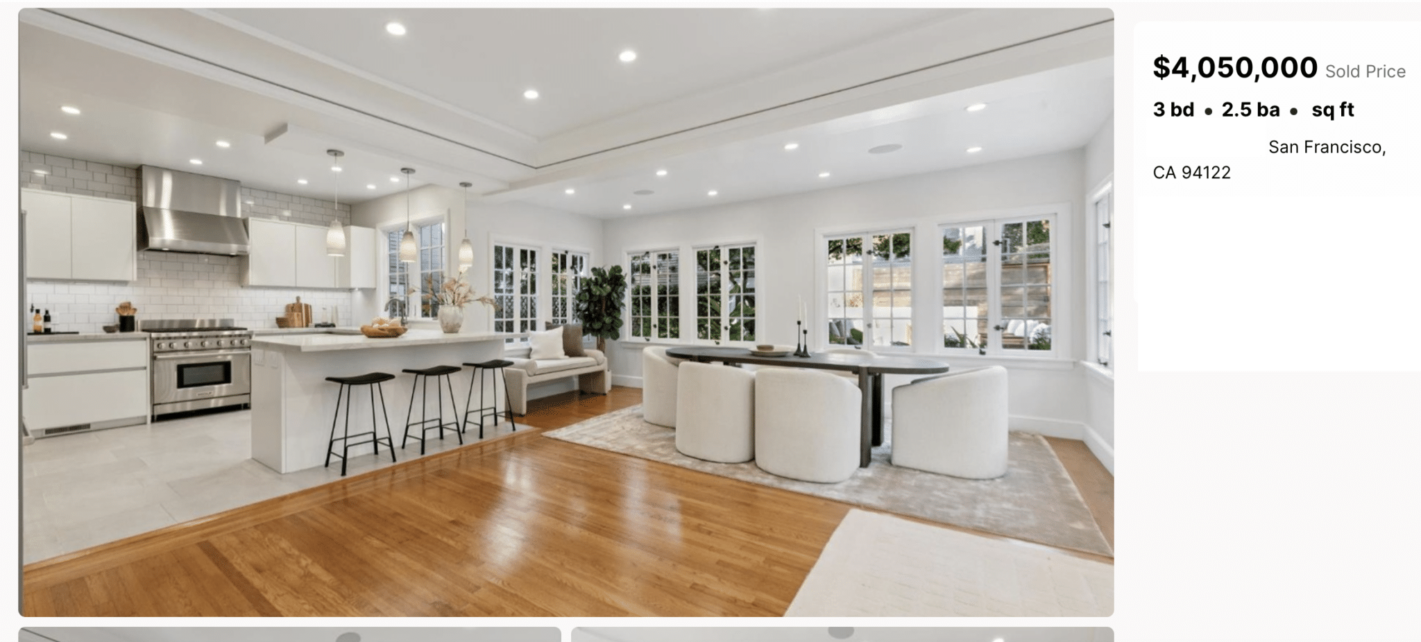 Real estate frenzy price zone - kitchen and dining room area home in Inner sunset on 9th avenue sold for $4,050,000
