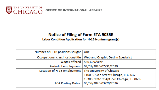University of Chicago H-1B visa foreign hire