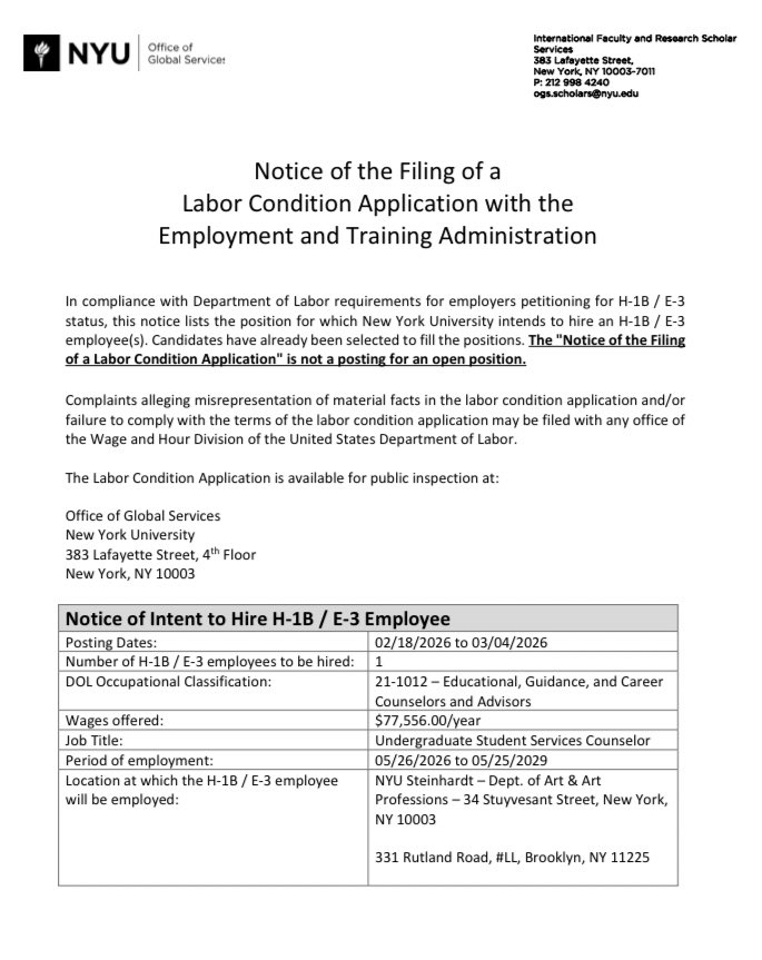 NYU H-1B visa hires