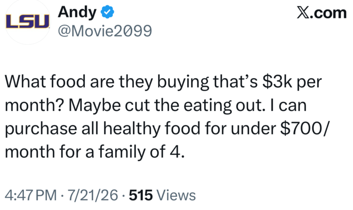 Spending only $700/month for food for a family of 4